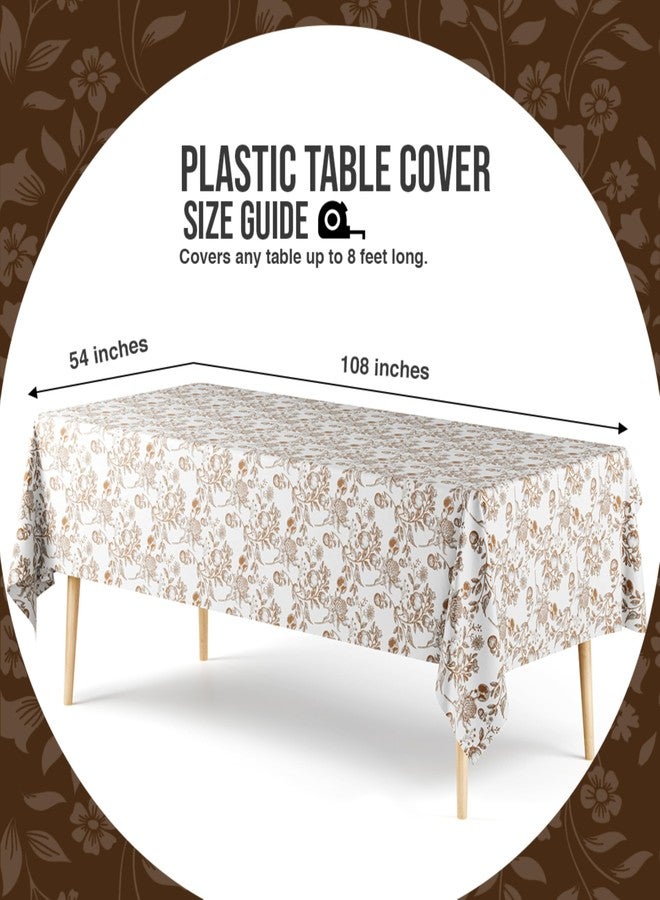 Trendables Pack of 2 Floral Plastic Table Cloth - Size: 54 x 108" Rectangle Disposable Tablecloth for Parties - Color: White & Brown Pomegranate Design - Ideal for for Birthdays, Parties & More - Image 2