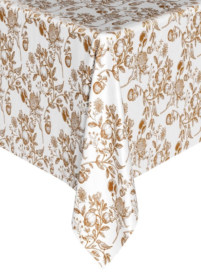 Trendables Pack of 2 Floral Plastic Table Cloth - Size: 54 x 108" Rectangle Disposable Tablecloth for Parties - Color: White & Brown Pomegranate Design - Ideal for for Birthdays, Parties & More - Image 1