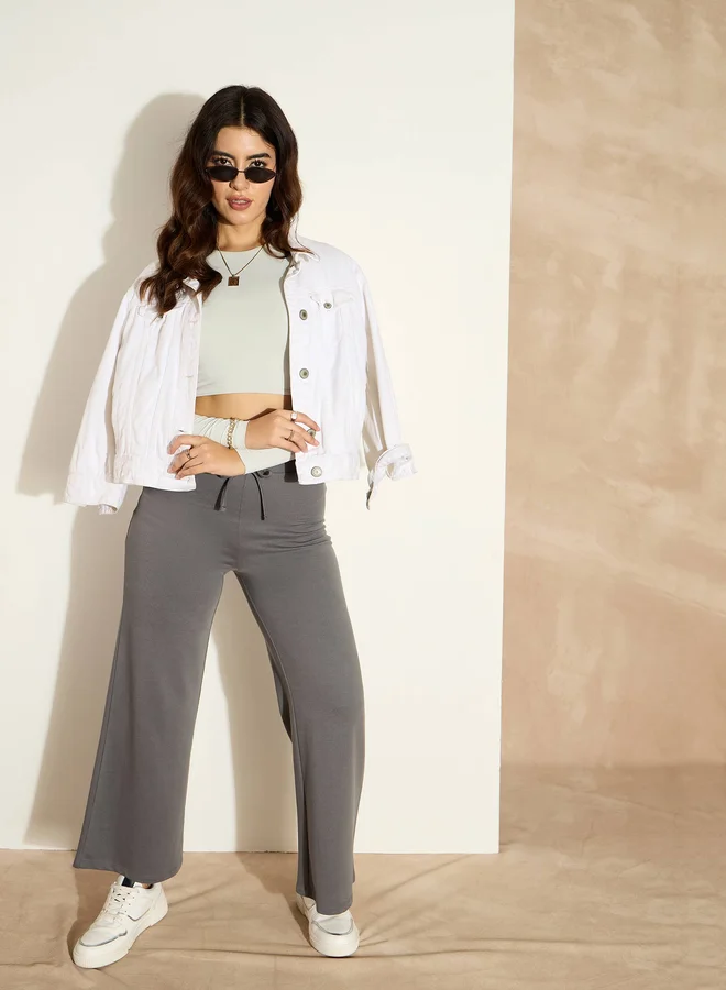 SASSAFRAS Mid Rise Wide Leg Terry Track Pants