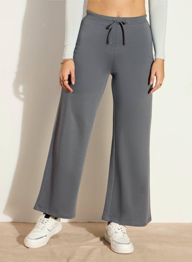 ساسافراس بنطلون رياضي تيري واسع الساق بخصر متوسط - Image 1