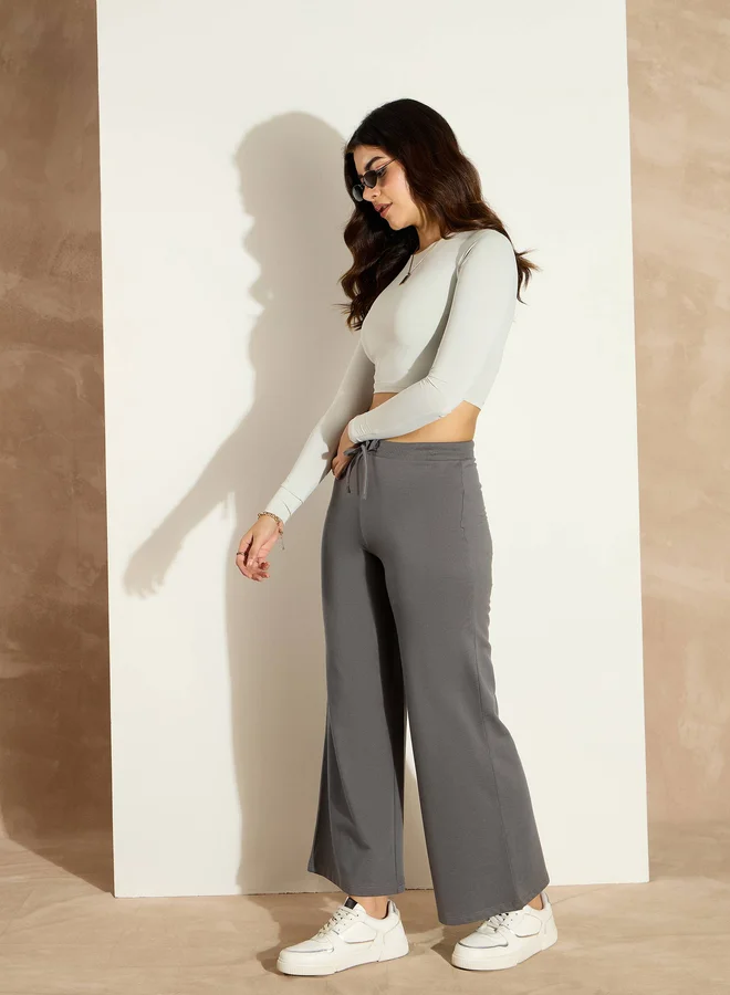 SASSAFRAS Mid Rise Wide Leg Terry Track Pants