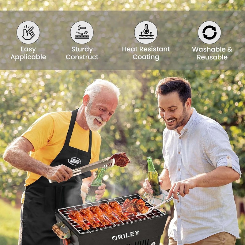 ORILEY شواية فحم محمولة | 4 مجموعة | 8 أسياخ | 1 ملقط | 1 قفاز | أدوات شواء قابلة للطي للمنزل والتخييم والنزهات والسفر والطهي (عبوة من 1، أسود) - Image 4