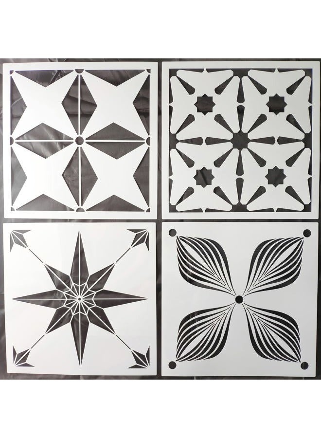 HELLATHUND 4 Pieces 12x12 Inch Reusable Stencil Template for Painting, Tile Stencils for Painting on Wood, Wall, Floor, Concrete Stencils for Patio, Large Stencils for Painting Floors - Image 1