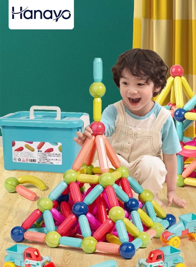 Hanayo 85 Pcs Magnetic Building Blocks Toys Children Building Blocks with Storage Box  Educational Magnets Toys for Kids 4-6 Years Old Creative Activity Games Gift(Multicolour) - Image 1