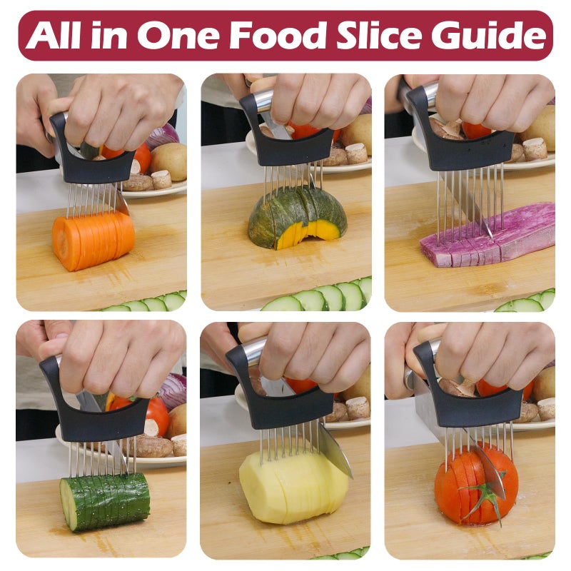 JAYVAR Onion Holder for Slicing, Onion Cutter Vegetable Chopper, Stainless Steel Tomato Slicer Vegetable Cutter for Potato, Avocados, Eggs, Food Slicer Assistant Tool for Fruit Lemon and Meat - Image 4