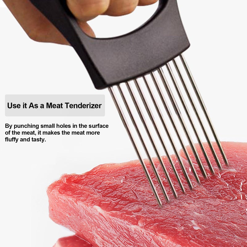 JAYVAR Onion Holder for Slicing, Onion Cutter Vegetable Chopper, Stainless Steel Tomato Slicer Vegetable Cutter for Potato, Avocados, Eggs, Food Slicer Assistant Tool for Fruit Lemon and Meat - Image 5