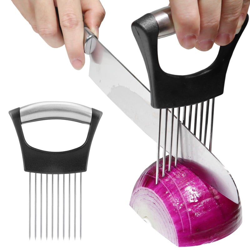 JAYVAR Onion Holder for Slicing, Onion Cutter Vegetable Chopper, Stainless Steel Tomato Slicer Vegetable Cutter for Potato, Avocados, Eggs, Food Slicer Assistant Tool for Fruit Lemon and Meat - Image 1