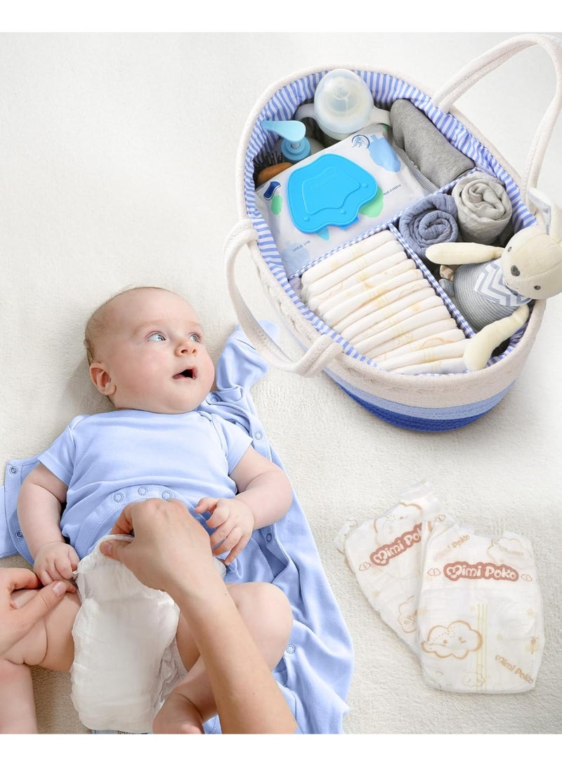 Maliton Maliton Baby Diaper Caddy Organizer, Cotton Rope Diaper Caddy Basket, Large Storage Basket for Newborn Boys and Girls, Gift for Baby Shower List, Newborn Essentials White and Blue  - Image 2