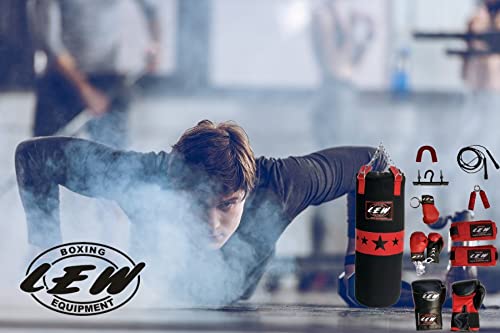 LEW Punching Bags unfilled Punching Boxing Bag Combo Sets Bags Heavy Bags 9 Piece Combo Black 20 OZ Heavy Canvas with Hanging Chain. - Image 2