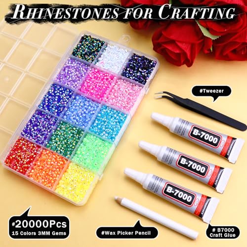Briskbloom 20000PCS 3MM Resin Jelly Rhinestones for Crafts Nails, 15 Colors SS12 Flatback Rhinestone Gems for Tumblers Mugs Crocs Shoes Graduation Cap Makeup, Bedazzling Kit with B7000 Glue - Image 2