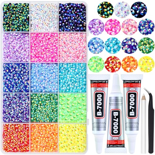 Briskbloom 20000PCS 3MM Resin Jelly Rhinestones for Crafts Nails, 15 Colors SS12 Flatback Rhinestone Gems for Tumblers Mugs Crocs Shoes Graduation Cap Makeup, Bedazzling Kit with B7000 Glue - Image 1