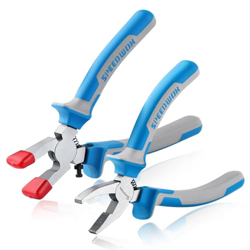 SPEEDWOX 6"" 2Pcs Glass Cutting Pliers Glass Breaking Pliers Set Glass Running Pliers and Breaker Grozer Pliers Glass Cutting Kit Glass Cutter for Bottles Stained Glass Supplies Glass Breaker, Blue - Image 1