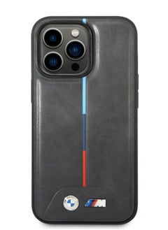 BMW iPhone 14 Plus Case M Collection MagSafe Quilted Pu Back Cover with Hot Stamped Tricolor Stripe & Printed - Grey  - Image 2
