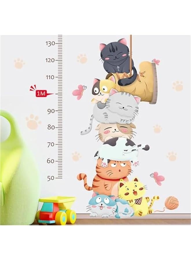 Generic Height Measurement Growth Chart Wall Stickers Cartoon Cute Cat Wall Decals Peel and Stick Removable Wall Stickers for Kids Nursery Bedroom Living Room Decor  - Image 1