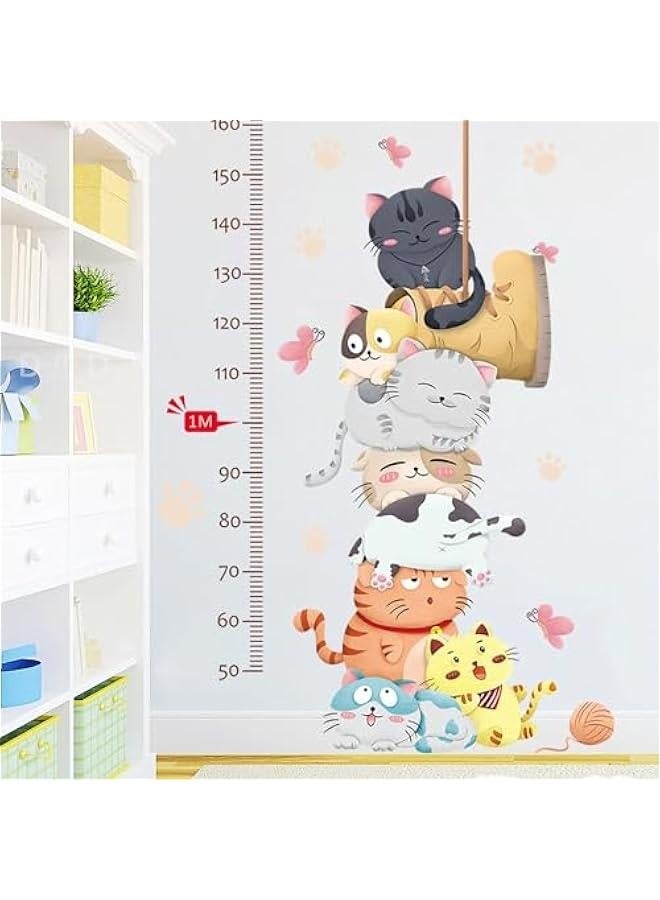 Generic Height Measurement Growth Chart Wall Stickers Cartoon Cute Cat Wall Decals Peel and Stick Removable Wall Stickers for Kids Nursery Bedroom Living Room Decor  - Image 2