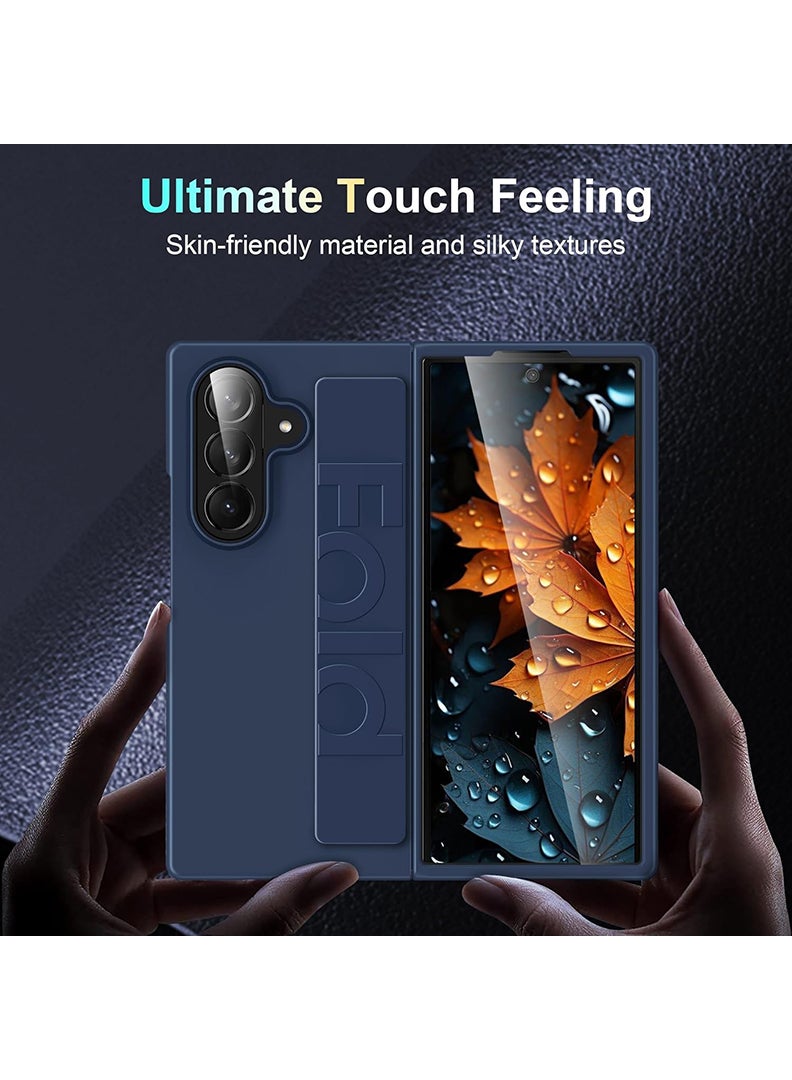 Case Up Compatible with Samsung Galaxy Z Fold 7 8 Inch Cover with Hand Grip Strap, Anti-Scratch Shockproof PC Wristband Cover Protective Phone Case for Samsung Galaxy Z Fold 7 2025, Navy - Image 2