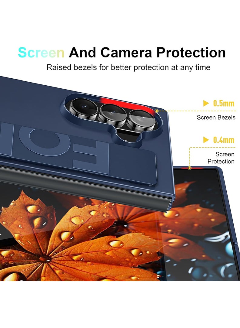 Case Up Compatible with Samsung Galaxy Z Fold 7 8 Inch Cover with Hand Grip Strap, Anti-Scratch Shockproof PC Wristband Cover Protective Phone Case for Samsung Galaxy Z Fold 7 2025, Navy - Image 3