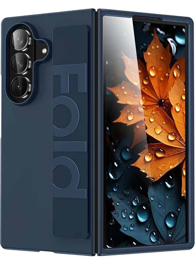 Case Up Compatible with Samsung Galaxy Z Fold 7 8 Inch Cover with Hand Grip Strap, Anti-Scratch Shockproof PC Wristband Cover Protective Phone Case for Samsung Galaxy Z Fold 7 2025, Navy