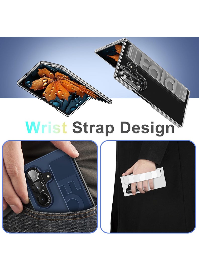 Case Up Compatible with Samsung Galaxy Z Fold 7 8 Inch Cover with Hand Grip Strap, Anti-Scratch Shockproof PC Wristband Cover Protective Phone Case for Samsung Galaxy Z Fold 7 2025, Navy - Image 4