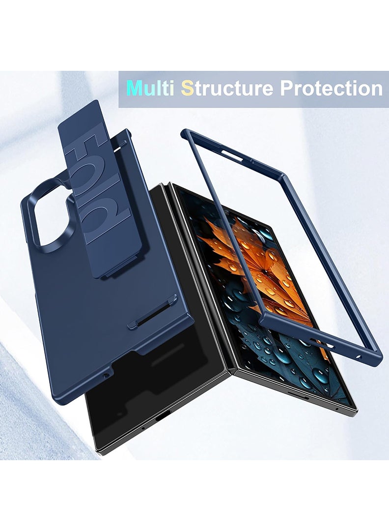 Case Up Compatible with Samsung Galaxy Z Fold 7 8 Inch Cover with Hand Grip Strap, Anti-Scratch Shockproof PC Wristband Cover Protective Phone Case for Samsung Galaxy Z Fold 7 2025, Navy - Image 5