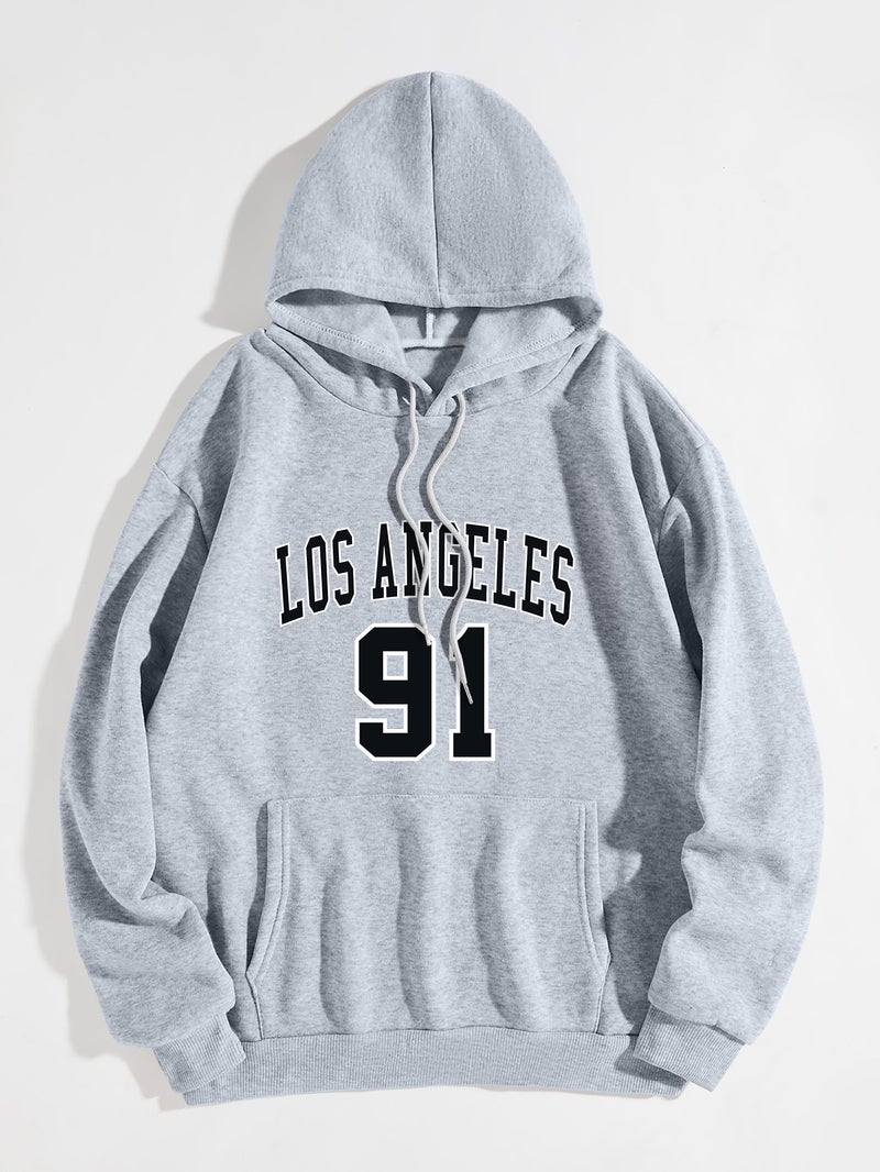 LosAngeles Letter Sweatshirt Womens Oversized Hoodie Gray