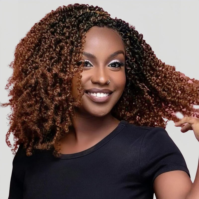Aksice 12 Inch Yanky Twist Crochet Hair Prelooped 8 Packs Ombre Brown Spring Twists Hair Senegalese Twist Crochet Hair with Curly Ends Synthetic Crochet Braids 1B30