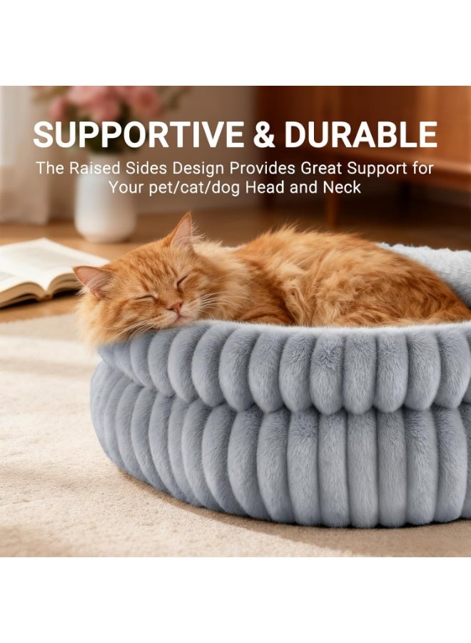 Zisheng Washable Cat Bed for Indoor Cats, Cozy Round Cave Kitten Bed with Soft Plush, 16"x16"x6" Pet Bed & Calming Cat Home (Grey) - Image 4