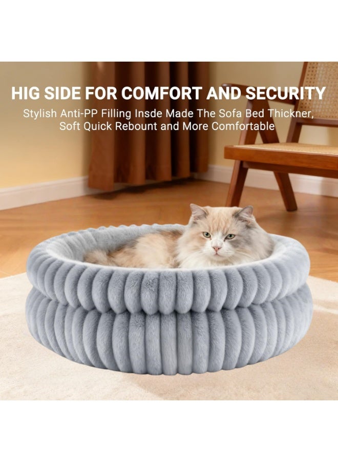 Zisheng Washable Cat Bed for Indoor Cats, Cozy Round Cave Kitten Bed with Soft Plush, 16"x16"x6" Pet Bed & Calming Cat Home (Grey) - Image 5
