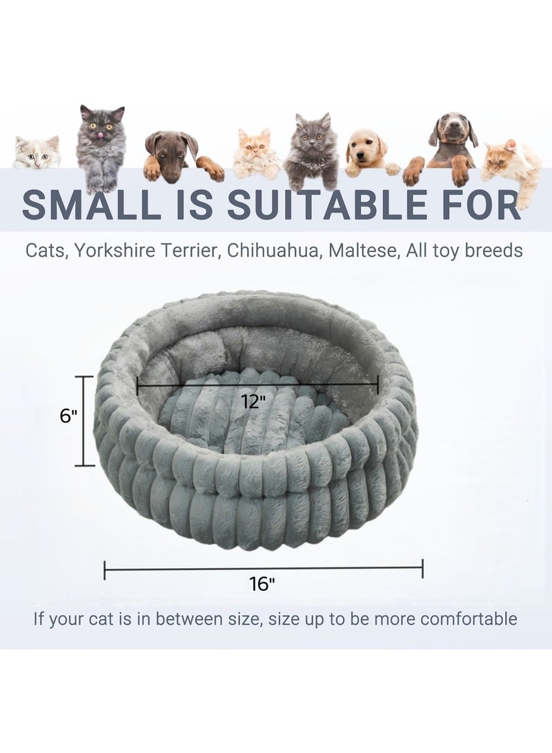 Zisheng Washable Cat Bed for Indoor Cats, Cozy Round Cave Kitten Bed with Soft Plush, 16"x16"x6" Pet Bed & Calming Cat Home (Grey) - Image 2