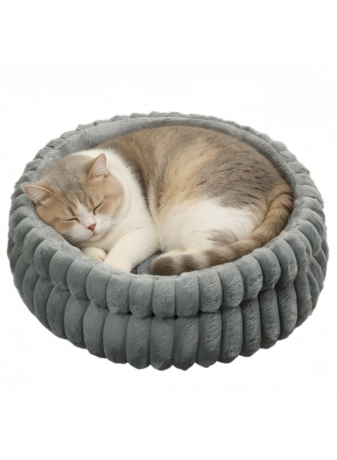 Zisheng Washable Cat Bed for Indoor Cats, Cozy Round Cave Kitten Bed with Soft Plush, 16"x16"x6" Pet Bed & Calming Cat Home (Grey) - Image 1