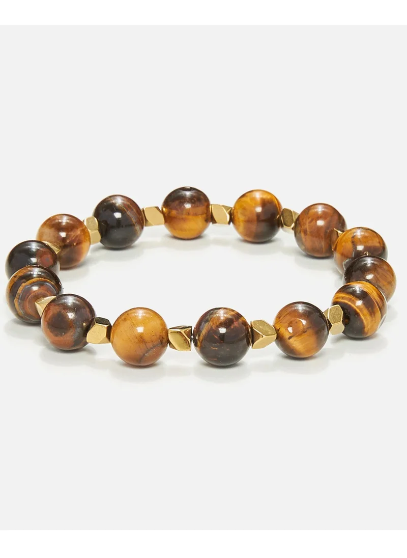 CHRYSOSTOMOS Handmade Beaded Bracelet for Men with Brown Polished Tiger Eye Mineral Stones