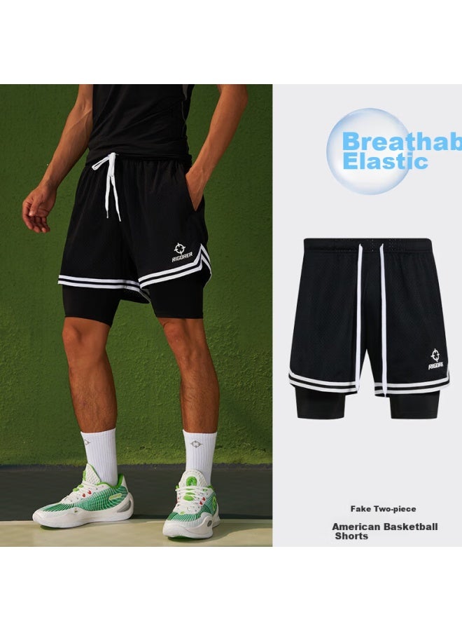 Rigorer Sports Knitted Five-point Pants, Cheng Xinkai's Same Style Men's And Women's Basketball Pants, Double-layered Sports Running Breathable Shorts - Image 1