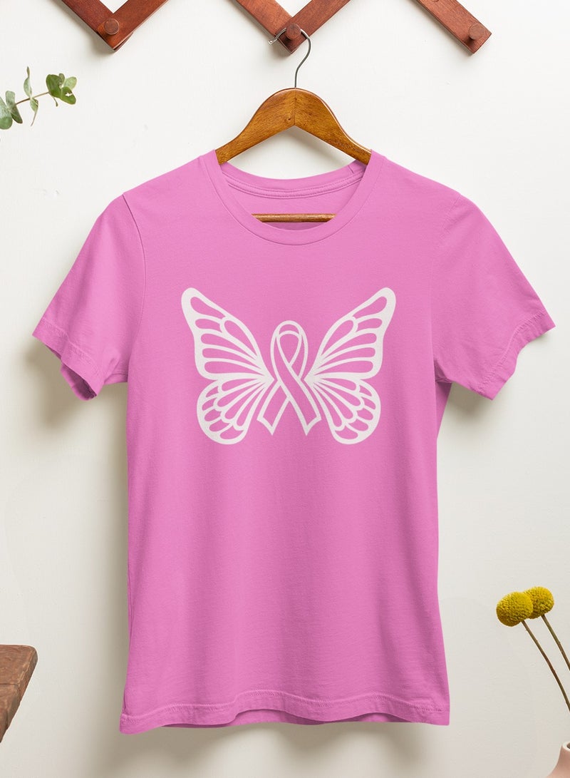 ZOOM تي شيرت توعية بسرطان الثدي بتصميم فراشة للنساء والرجال