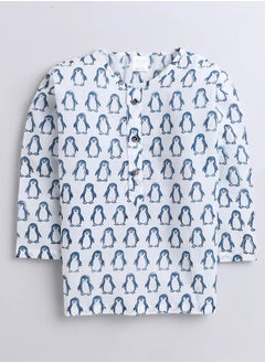 Polka Tots Polka Tots Full Sleeves Night Wear Penguin Kurta Pyjama - Blue  - Image 2
