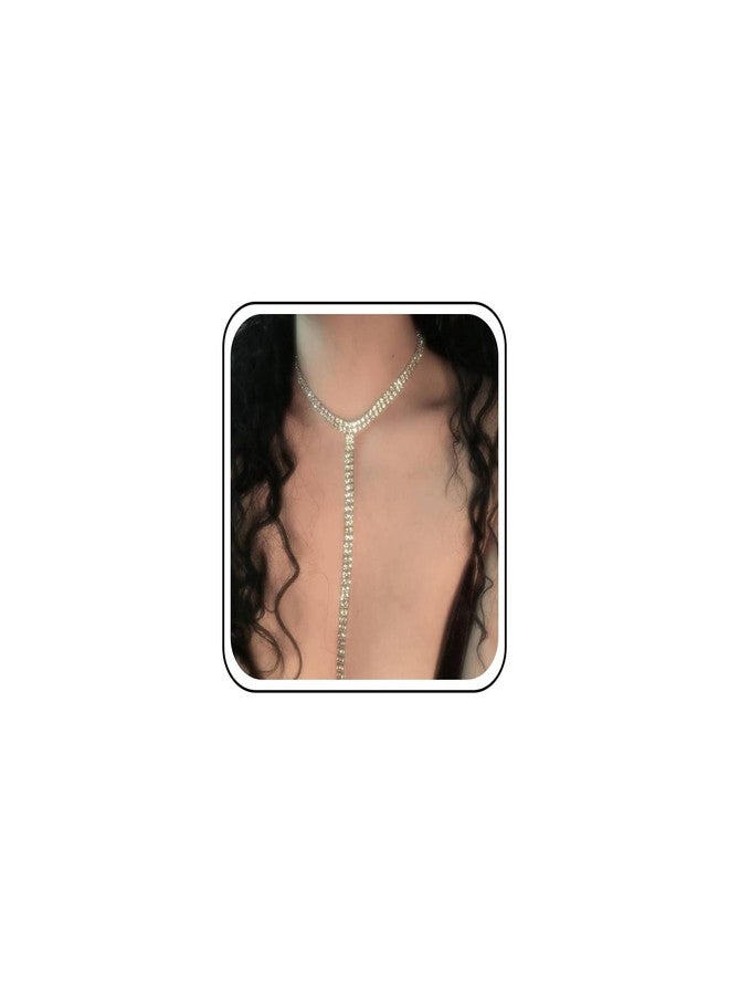 Yheakne Boho Rhinestone Crystal Y Necklace Tennis Chain Y Lariat Necklace Long Gold CZ Drop Chain Necklace Sparkle Party Nightclub Necklace Chain Jewelry for Women (Gold) - Image 1
