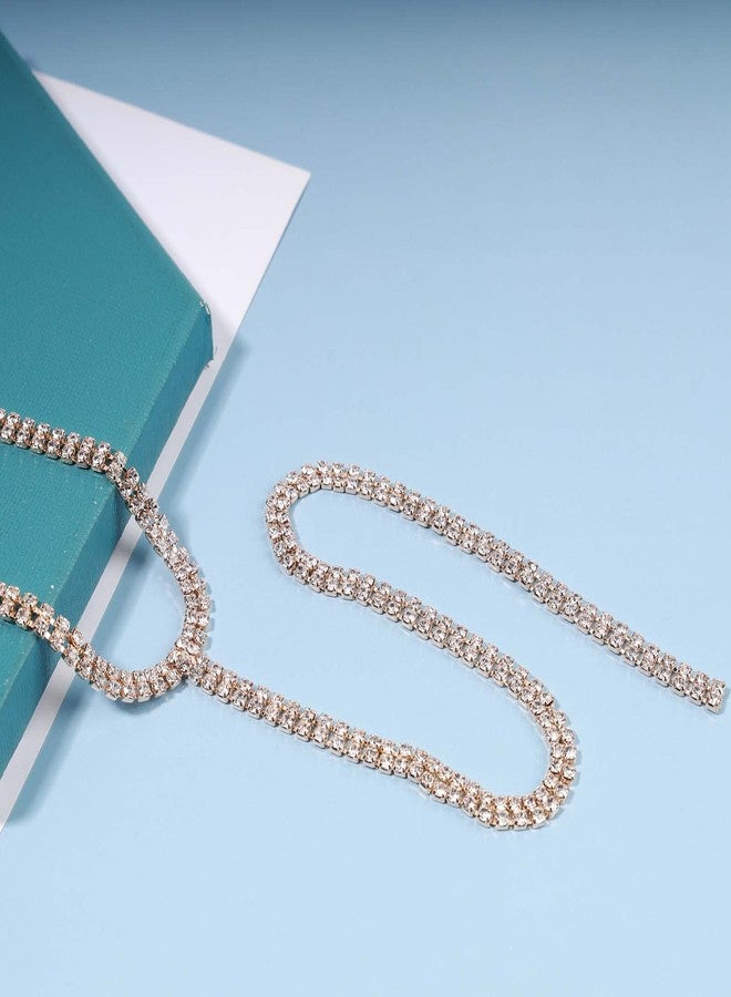 Yheakne Boho Rhinestone Crystal Y Necklace Tennis Chain Y Lariat Necklace Long Gold CZ Drop Chain Necklace Sparkle Party Nightclub Necklace Chain Jewelry for Women (Gold) - Image 5