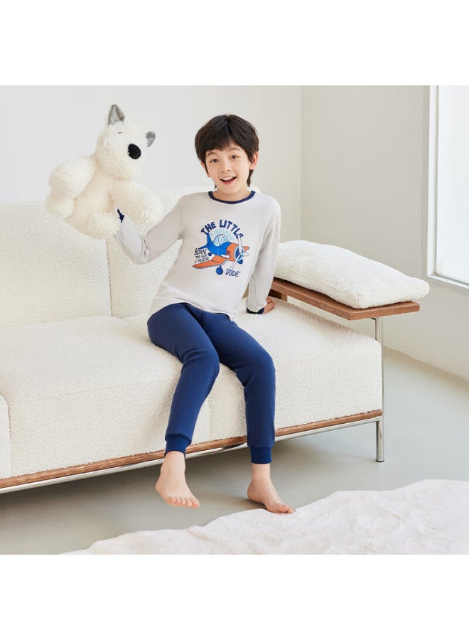 Red Bean Children's Autumn Clothing Set For Big Kids, Pure Cotton Underwear Set Home Pajamas M1043 Gray 160 - Image 2