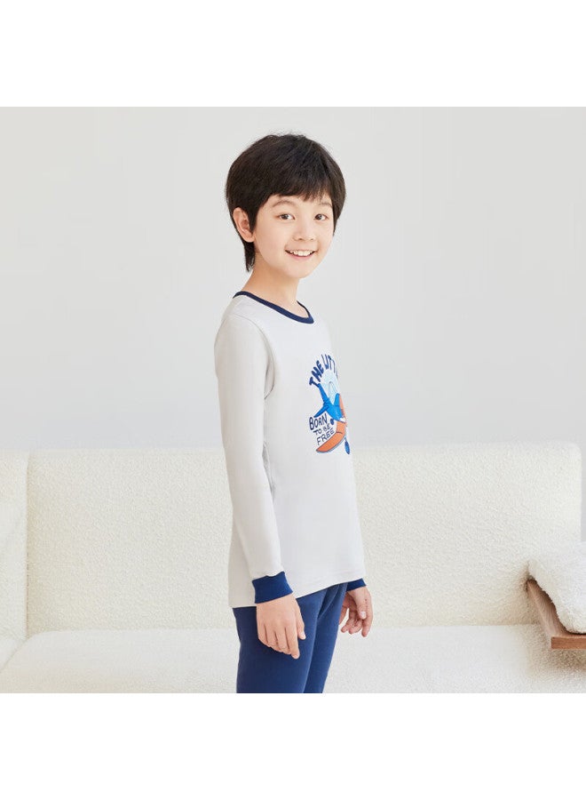 Red Bean Children's Autumn Clothing Set For Big Kids, Pure Cotton Underwear Set Home Pajamas M1043 Gray 160 - Image 1