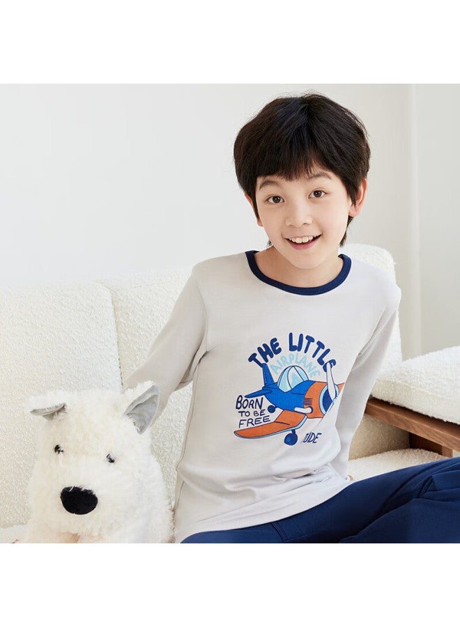 Red Bean Children's Autumn Clothing Set For Big Kids, Pure Cotton Underwear Set Home Pajamas M1043 Gray 160 - Image 3