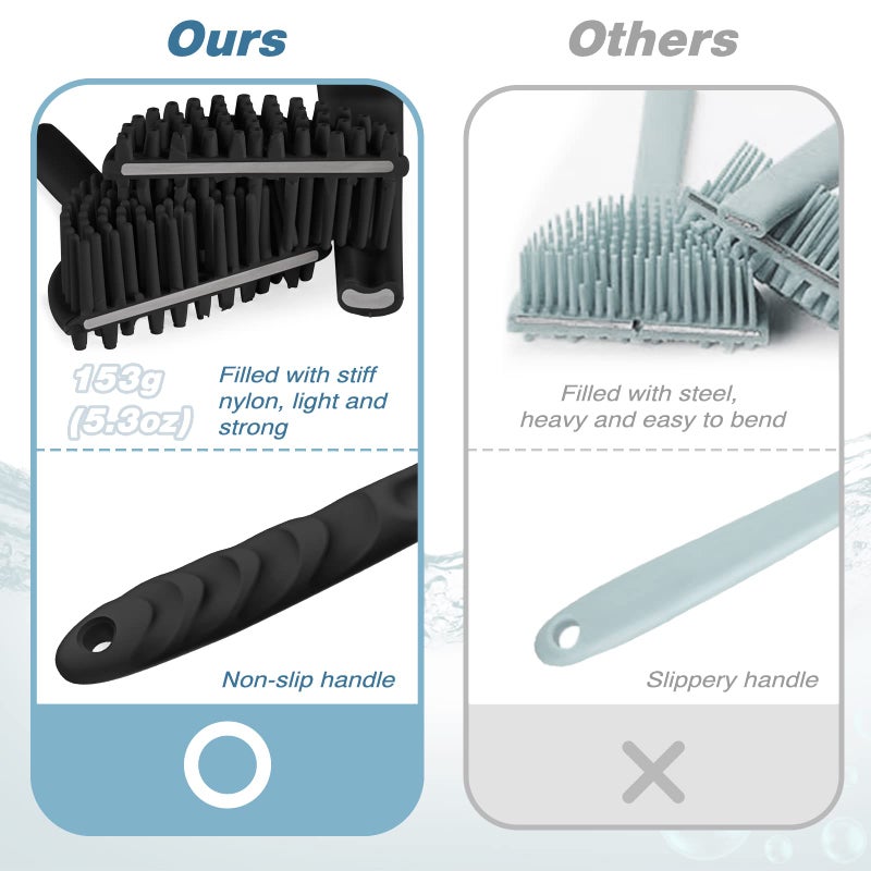 Manmihealth Silicone Back Scrubber for Shower(Thick Bristles), Body Scrubber with 15'' Long Handle, Light & Easy-to-Hold Shower Brush for Skin Exfoliating and Massaging, Not Good in Lathering.(Black) - Image 5