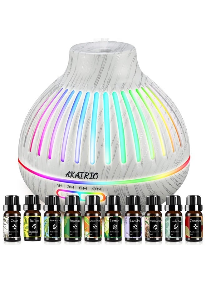 AKAIRIO - 400ML Essential Oil Diffusers for Large Room Bedroom,Air Aromatherapy Diffuser with Essential Oils Included for Home Office,Ultrasonic Aroma Diffuser with Scent Oils Set Night Light Waterless Auto-Off - Image 1
