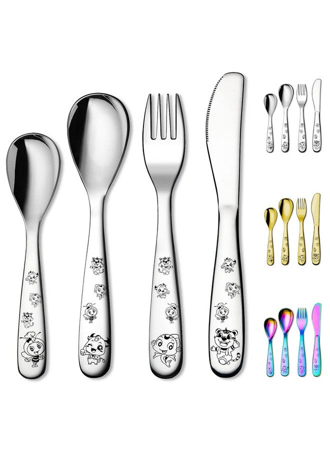 Berglander Toddler Utensils 4 Pieces Stainless Steel Kids Silverware Set, Children Safe Forks and Spoons Flatware, Mirror Polished Smooth Round Edage Cutlery Sets, Dishwasher Safe - Image 1