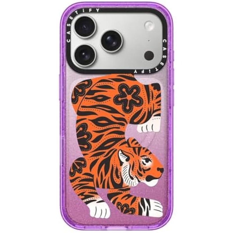 Casetify Impact iPhone 17 Pro Case 【Slim/Compatible with Magsafe / 8.2 ft. 4X Military Grade Drop Protection】 - Fierce Tiger - Glitter Purple - Image 1