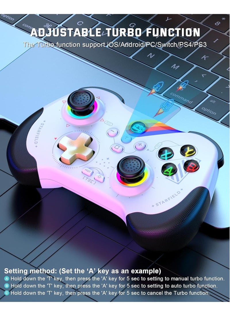 Mobile Gaming Controller for iPad/iPhone/Tablet, Cloud Controller Remote Joystick for iOS/Android, Wireless Switch Controller with Macro ons/Hall-Rocker/Hall-Trigger/Dual Vibration (Starry White) - Image 2