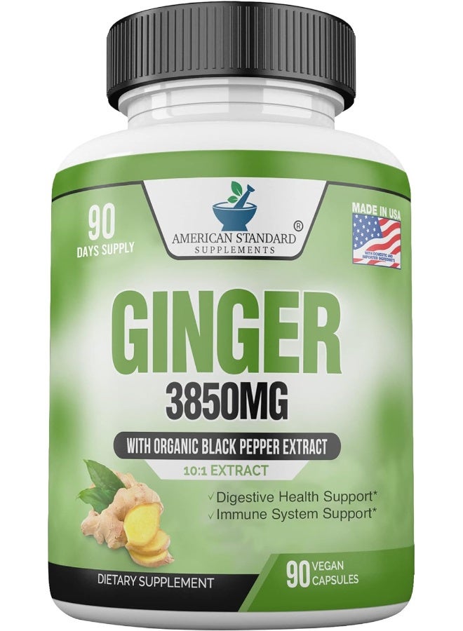 American Standard Supplements Ginger Root Capsules Organic 3850mg, Ginger Powder, Ginger Supplements, Ginger Capsules, Ginger Pills, Ginger Extract, Organic Ginger Root, Immune Support, Alternative to Ginger Chews, 90 Veg Capsule - Image 1