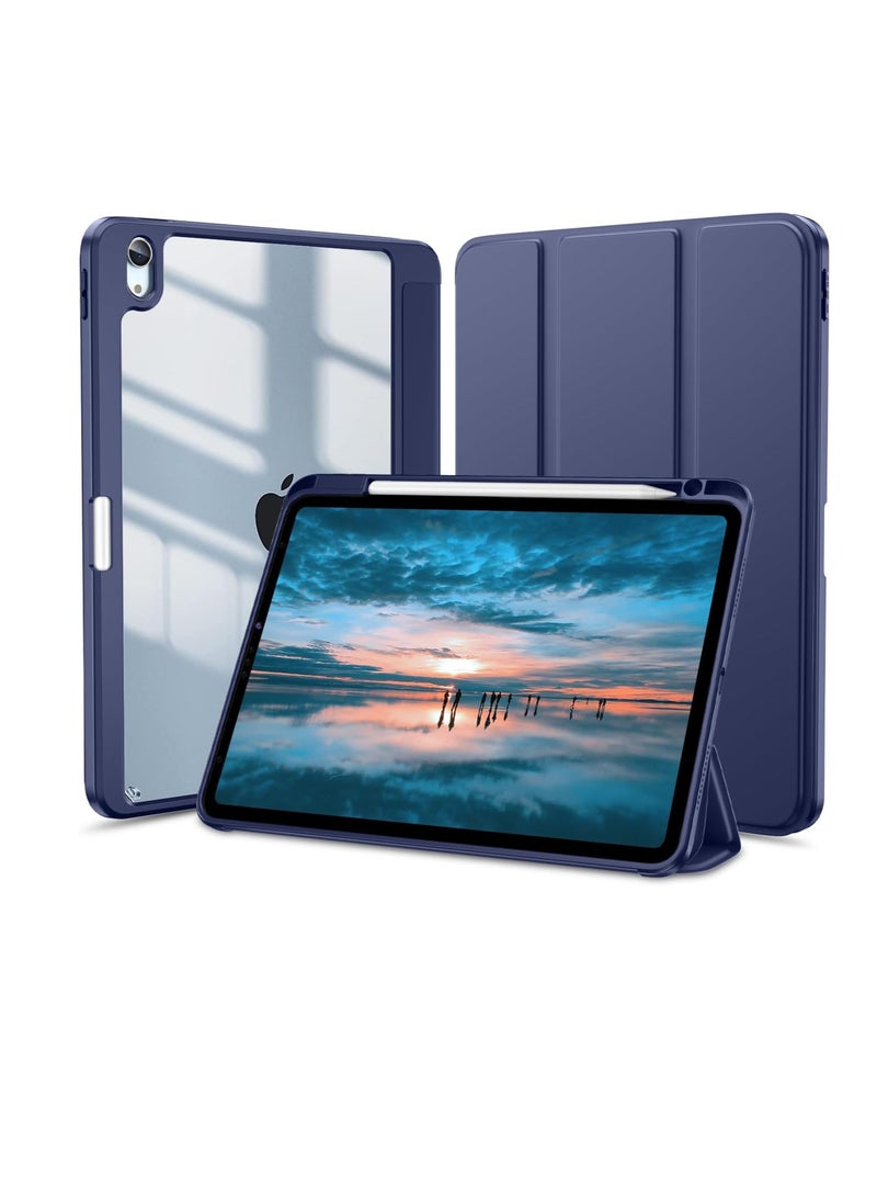 جراب iPad Air من الجيل السادس، تصميم مبتكر، جراب iPad Air مقاس 11 بوصة، شاشة كاملة، غطاء شفاف، متوافق مع قلم Apple Pencil 2، شحن لاسلكي، حامل ثلاثي الطيات، خاصية التشغيل/الإيقاف التلقائي، لون أزرق - Image 1