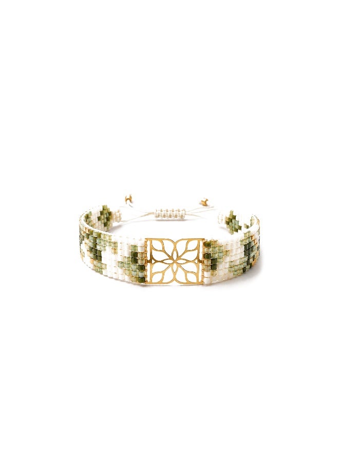 Ruby Art Gold Handwoven Miyuki Beaded Bracelet with 18K Real Gold Centerpiece , Elegant Handmade Jewelry for Women - Image 1