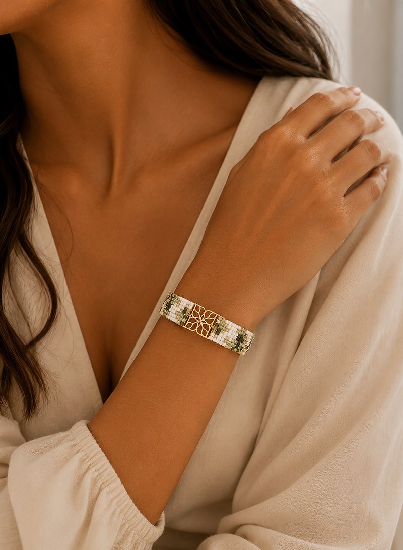 Ruby Art Gold Handwoven Miyuki Beaded Bracelet with 18K Real Gold Centerpiece , Elegant Handmade Jewelry for Women - Image 2