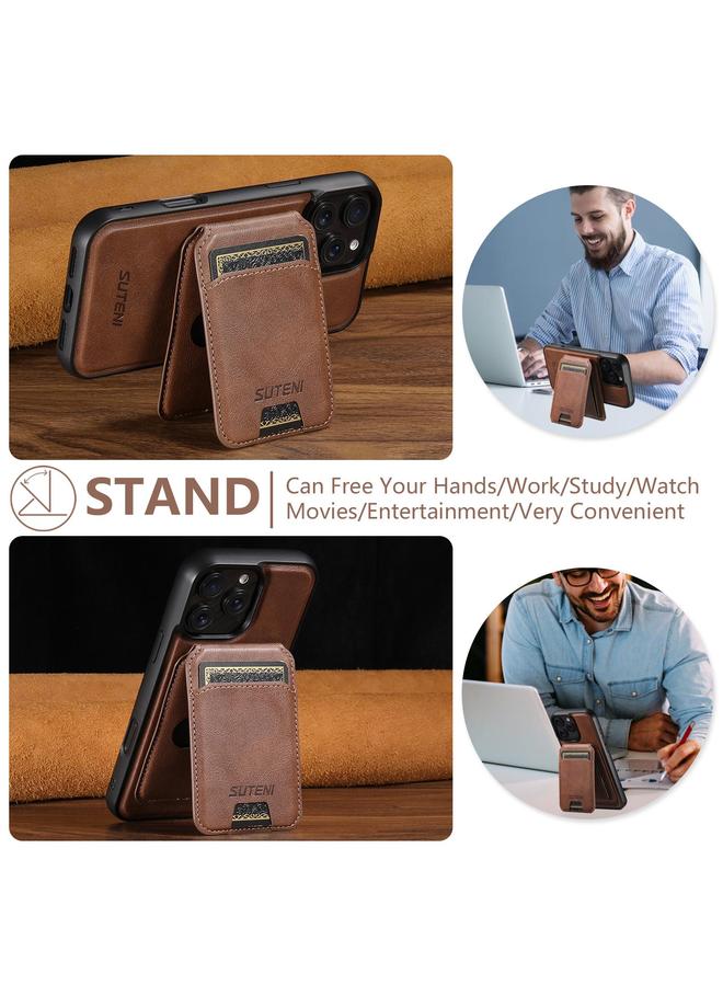 Suteni Case For iPhone 14 M5 Magnetic Card Bag MagSafe Leather Phone Case - Image 5