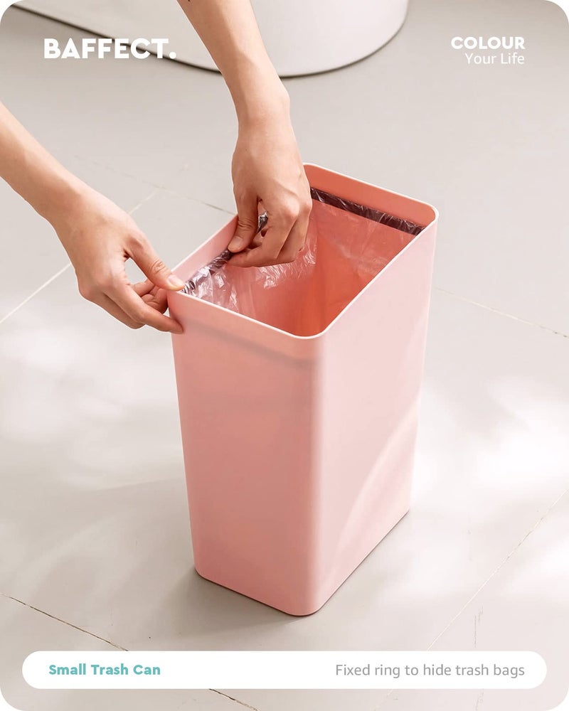 Baffect Small Trash Can with Lid Waste Basket Bathroom Garbage Can Dorm Room Essentials for Bedroom, Office, College-2.1 Gallon (Pink) - Image 3